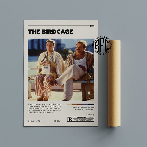 The Birdcage Retro Vintage Poster | Minimalist Movie Poster | Retro Vintage Art Print | Wall Art | Home Decor