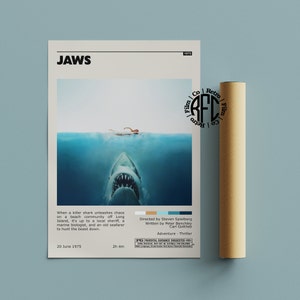 Jaws Retro Vintage Poster | Minimalistisches Film poster | Retro Vintage Kunstdruck | Wandbild | Home Dekor
