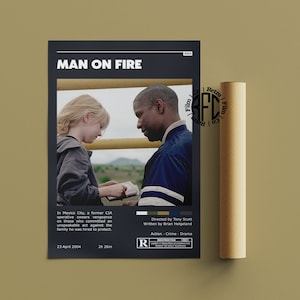 Man On Fire Retro Vintage Poster | Minimalist Movie Poster | Retro Vintage Art Print | Wall Art | Home Decor