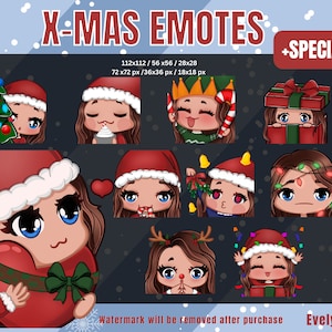 Brown hair blue eyes Christmas emote girl  /Christmas Emotes / Twitch Emotes / Brown hair and blue eyes girl emote / twitch Assets