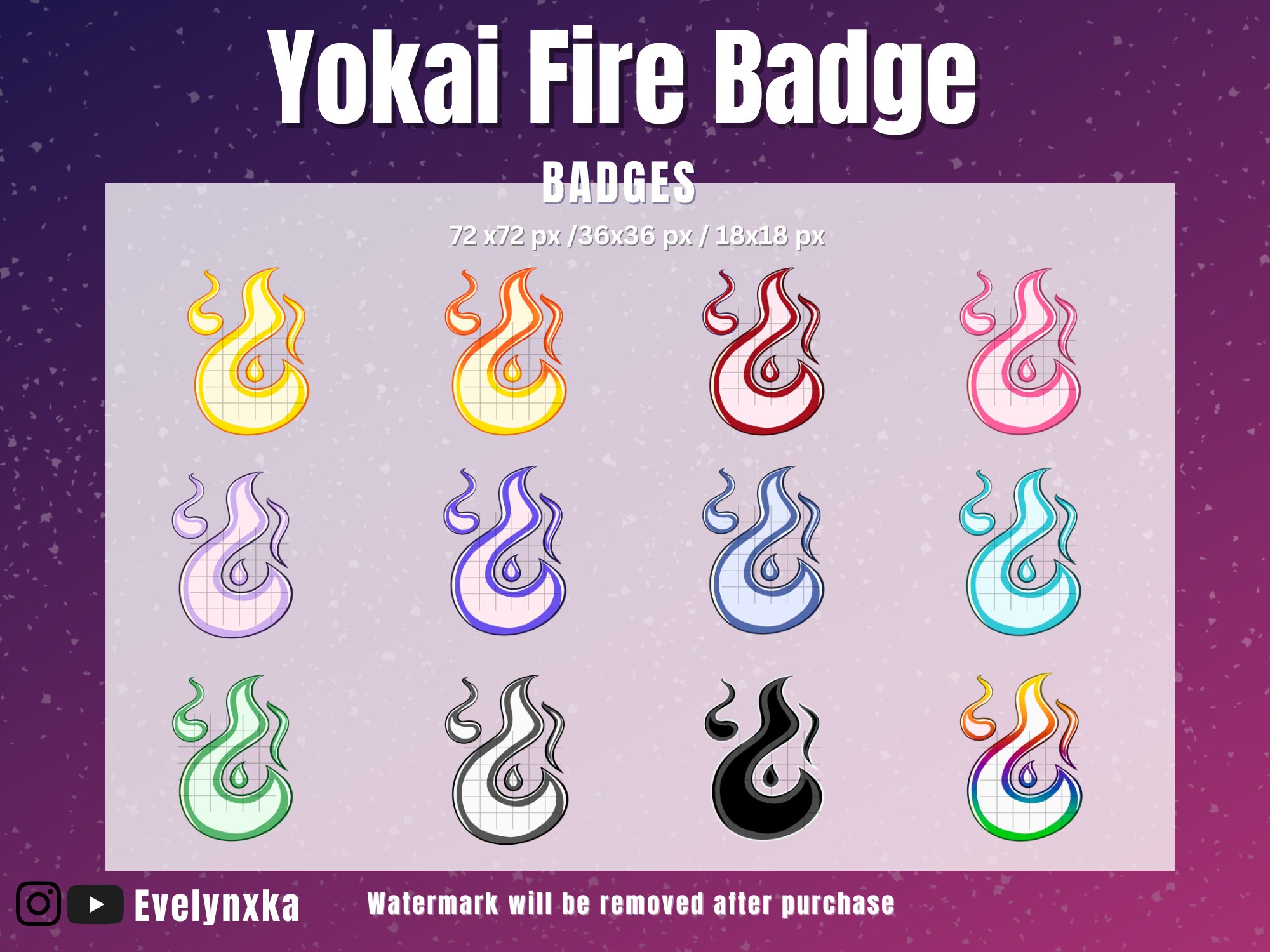 Yokai Fire Twitch Sub Badges / Twitch Emote / Fire Emote / Twitch Sub ...