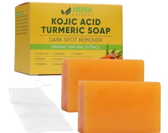Savon à l'acide kojique et au curcuma, vitamines C, E, beurre de karité (paquet de 2)