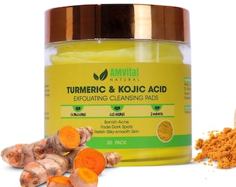 Turmeric Kojic Acid Exfoliating Cleansing Pads, Radiant Skin (30 Pack)