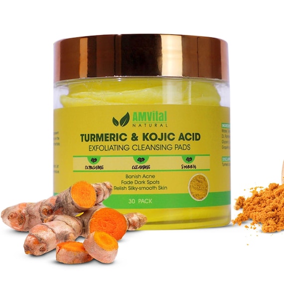 Turmeric Kojic Acid Exfoliating Cleansing Pads, Radiant Skin (30 Pack)
