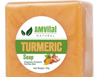 AMVital Turmeric Soap Bar for Face & Body-Acne, Dark Spots, Smooth Skin, Natural Handmade Soap
