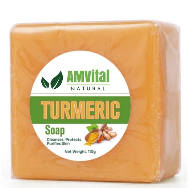AMVital Turmeric Soap Bar for Face & Body-Acne, Dark Spots, Smooth Skin, Natural Handmade Soap
