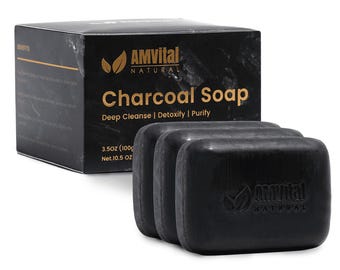 Lot de 3 pains de savon au charbon naturel, savons pour le corps et le visage