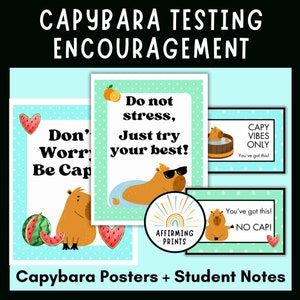 Notas de incentivo para testes de capivara, pôsteres de motivação para testes, afirmações para testes