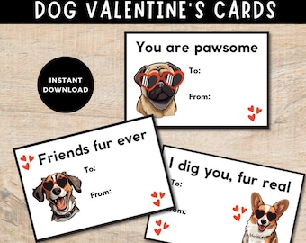 Tarjetas de San Valentín para perros, tarjetas imprimibles con juegos de palabras (PDF y PNG)