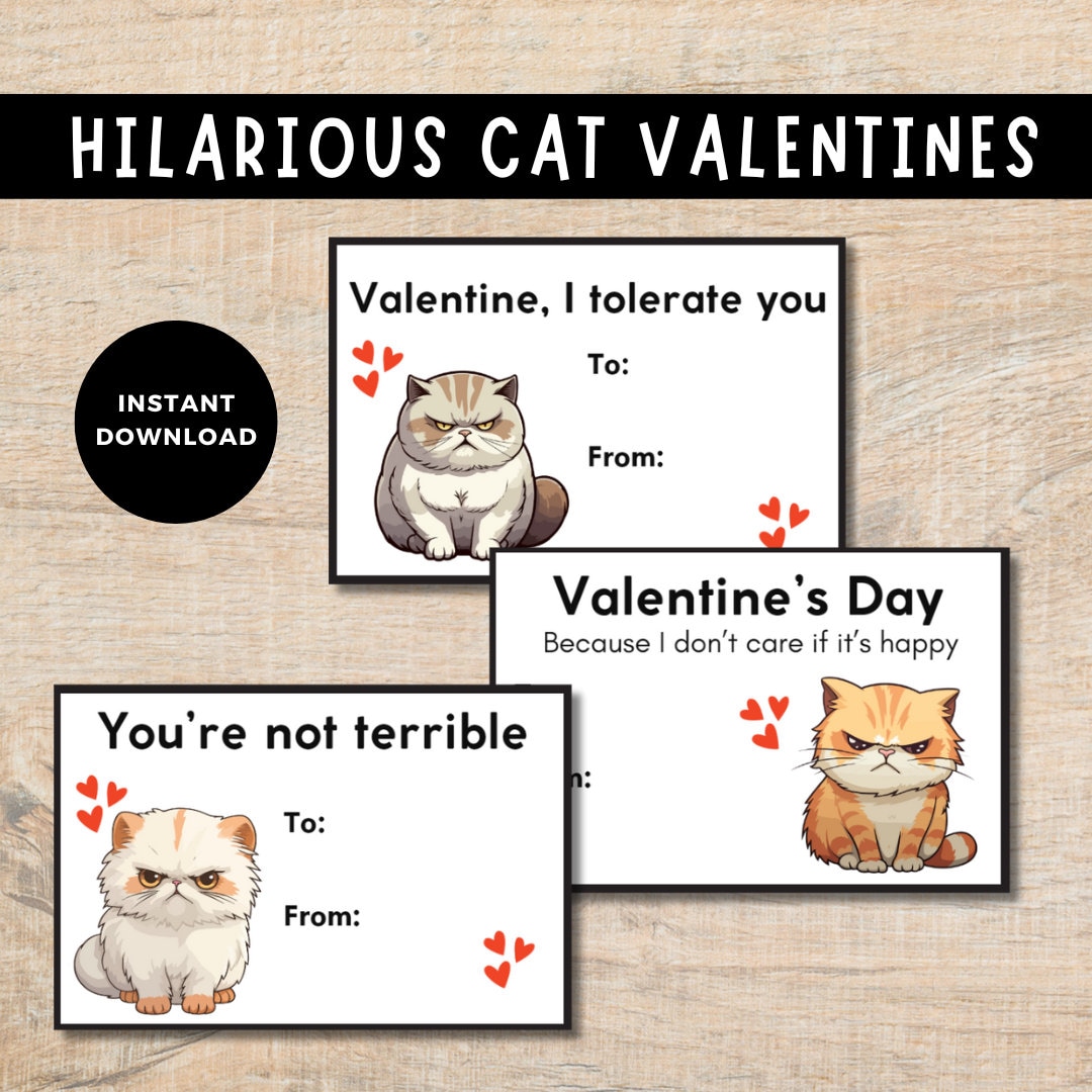 Funny Cat Valentines, Cat Printable Valentines, Cat Pun Cards - Etsy