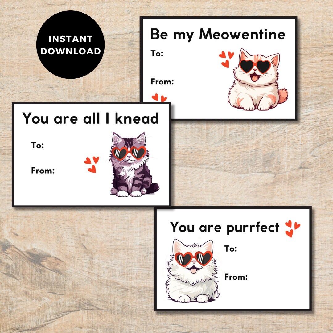 Funny Cat Valentines, Cat Printable Valentines, Cat Pun Cards - Etsy