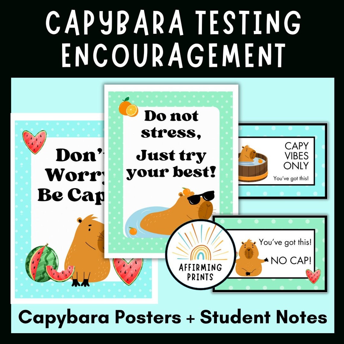 Capybara Testing Encouragement Posters, Student Notes (PDF) - Etsy