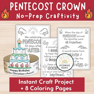 Pentecost Craft, Pentecost Craftivity, Pentecost Coloring Pages, Pentecost Sunday School Lesson, Pentecost Crown, Bible School Pentecost