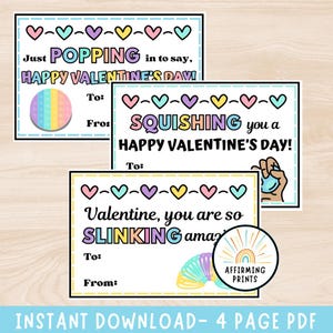 Pop it Valentine's Day Cards, Squishie Valentines, Slinky Valentines Cards, Fidget Valentines