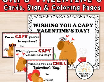 Tarjetas imprimibles del día de San Valentín de Carpincho y páginas para colorear de Carpincho sin preparación (PDF)