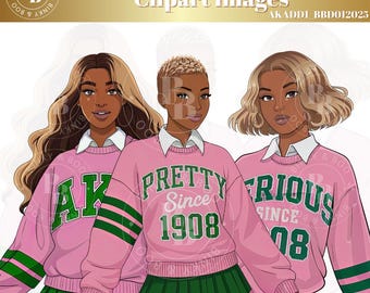 African American Sorority | AKA Themed Clipart Dolls | Versatile Digital Download | 8 PNGs| Sublimation | AKADIVADOLLS1_BB012025