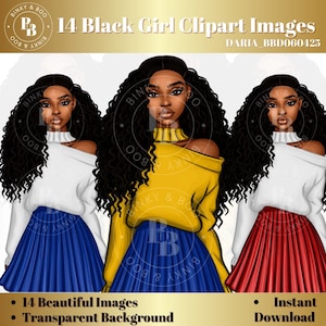 14 PNG Black girl clipart bundle, Fashionable Girl Graphics, afro girl clipart, sweater girl clipart, black girl graphics, Digital download