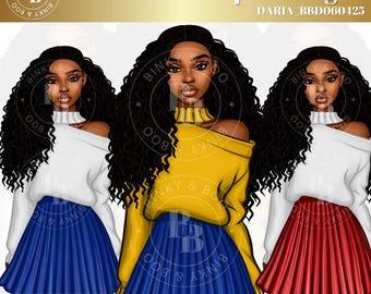 14 PNG Black girl clipart bundle, Fashionable Girl Graphics, afro girl clipart, sweater girl clipart, black girl graphics, Digital download