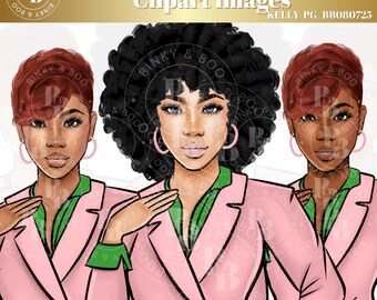Pink and Green African-American Clip Art with a Small Business Extended Use License | Pink and Green | 8PNGs | KELLY_PNKGRN