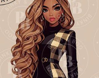 High-Resolution Diva Doll1 Clip Art | Digital Sticker | African-American | Includes a Small Business Printed Commercial Use License