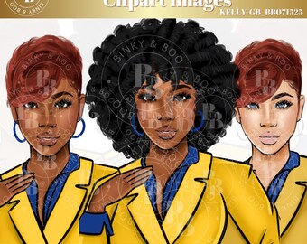 Gold and Blue African-American Clip Art with a Small Business Extended Use License | Gold and Blue | 8PNGs | KELLY_GLDBLU