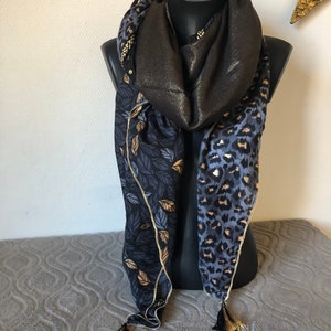 4 in 1 black and gold leaf scarf image 1