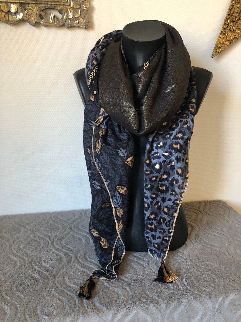 4 in 1 black and gold leaf scarf image 1