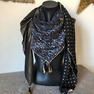 4 in 1 black and gold leaf scarf image 2