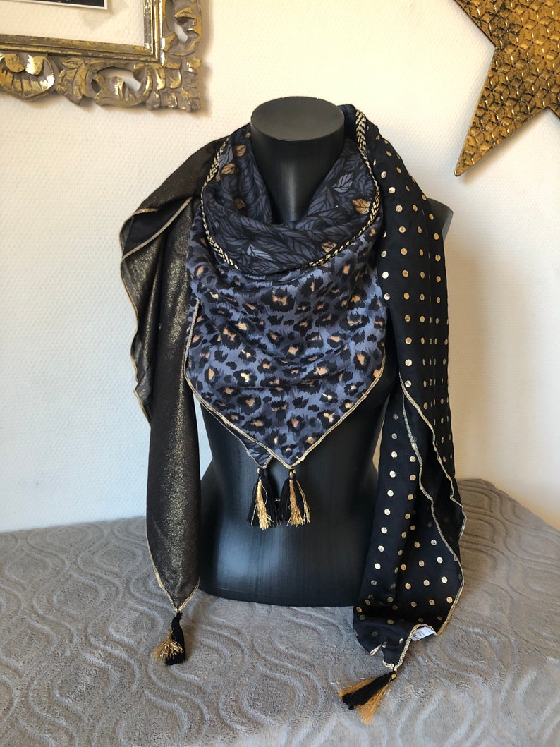 4 in 1 black and gold leaf scarf image 2