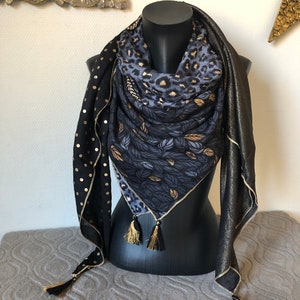 4 in 1 black and gold leaf scarf image 3