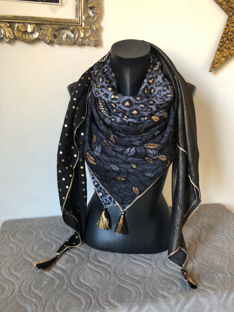 4 in 1 black and gold leaf scarf image 3