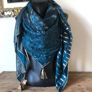 Foulard Unisex Bleu Canard - Viscose Mélangée - Style écharpe Rectangulaire - Neuf Sans étiquettes