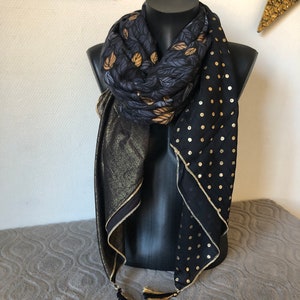 4 in 1 black and gold leaf scarf image 10