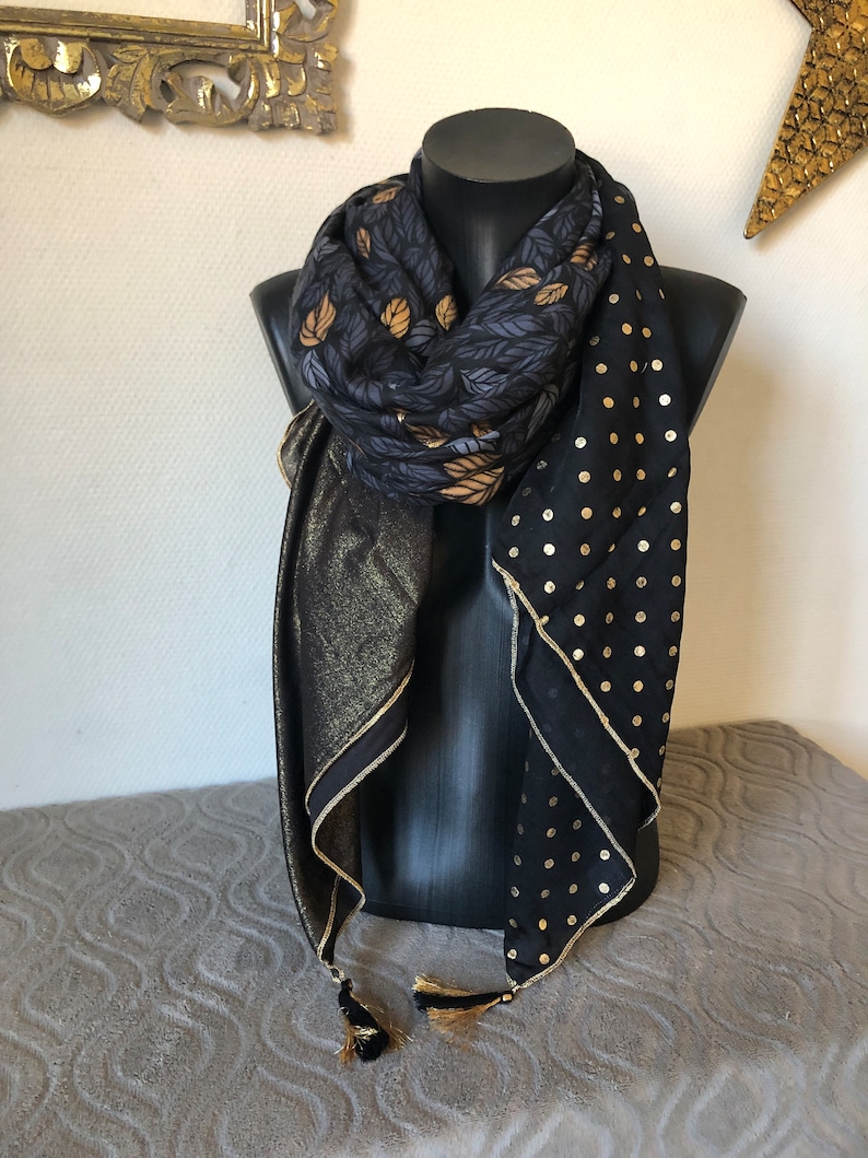 4 in 1 black and gold leaf scarf image 10