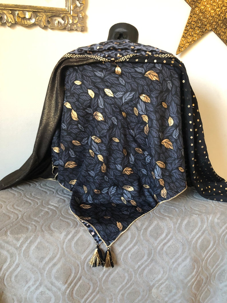 4 in 1 black and gold leaf scarf image 6