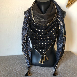 4 in 1 black and gold leaf scarf image 5