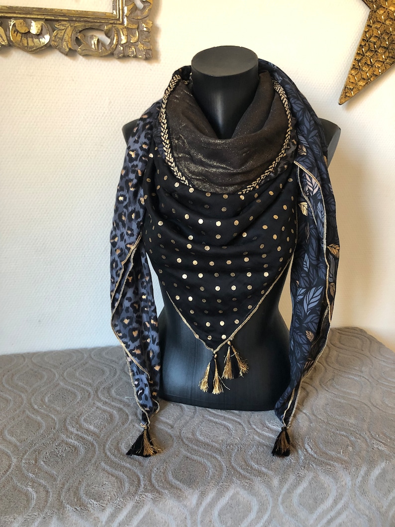 4 in 1 black and gold leaf scarf image 5