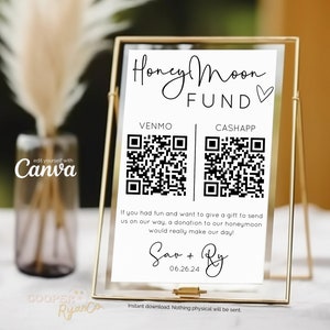 Modern Honeymoon Fund QR Code Sign, Wedding Honeymoon Fund Sign, Venmo QR Code Modern Wedding Sign, Editable Template, Honeymoon QR
