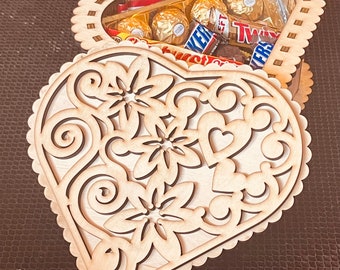 WOODEN HEART BOX. Laser Cut. Custom Names, Sayings, & designs can be added. Great Gift, Someone Special. Mom, Girlfriend, kids, spouse