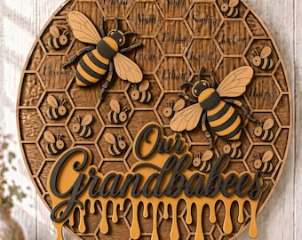 Custom 15" Grandbabees Honeycomb Sign | Personalized Birch Wood Grandparent Decor | Includes 5 Name