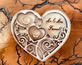CUSTOM WEDDING RING Holder! Handmade! safe ring box, any names, great bridal gift. keepsake. custom designs Available soon request.
