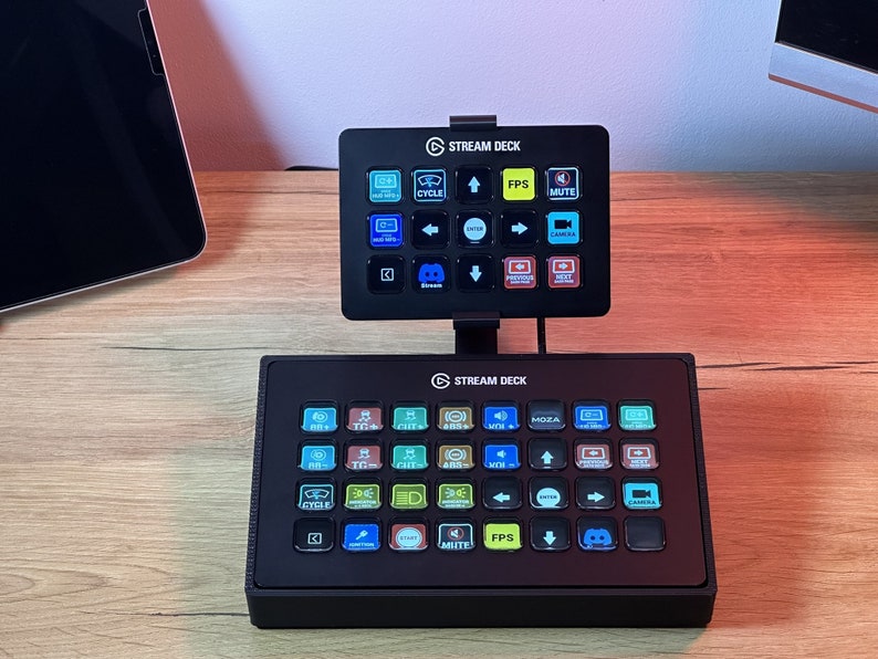 Anti-slip mount for Elgato Stream Deck XL, compatible with StreamDeck +, 15 Keys MK2, and 15 Keys MK2 Enclosure. Tablet Mount option available for iPad  StreamDeck 15 Keys is MK2 compatible only. Stream Deck Plus Stand, StreamDeck desk officestand