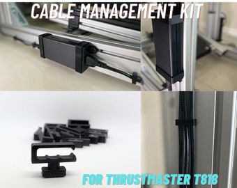 Cable Kit for T818 - Cable Management Bundle for Thrustmaster T818, Power Supply Holder (PSU Mount), and 10 Sm Racing Cable Management Clips