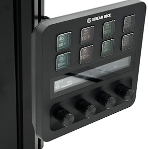 May include: Black Stream Deck with buttons labeled "BB+", "BB-", "TC+", "TC-", "CUT+", "CUT-", "ABS+", "ABS" and four knobs. The screen displays "Brightness 100%".