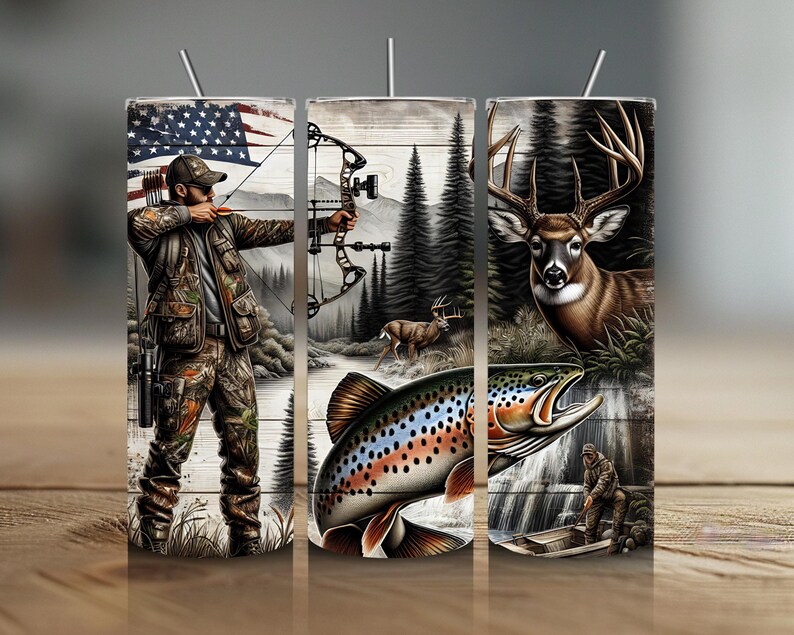 Deer Hunting & Fishing Tumbler Wrap PNG, 20oz Skinny Tumbler ...