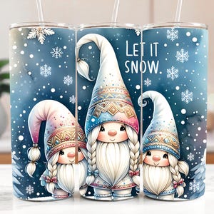 Let It Snow Gnome 20 Oz Skinny Tumbler Wrap, Christmas Gnome Sublimation Tumbler Design Template, Digital Download, Snowflake PNG design