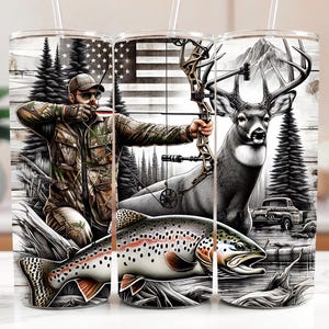American Flag Trout Fishing Deer Camo Tumbler Wrap 20oz Skinny Tumbler Sublimation, Hunting Season Tumbler, PNG File Digital ONLY