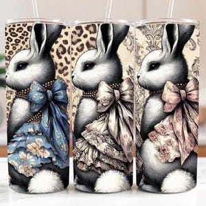 Cute Coquette Easter Bunny Tumbler Wrap, 20oz Skinny Easter Tumbler PNG Sublimation Design, Grandmillenial Easter Digital Download