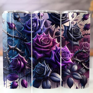 3D Purple Blue Black Roses Floral Tumbler Wrap , 20 oz Skinny Tumbler Sublimation Design,  Flowers Tumbler Wrap,  Digital Download PNG