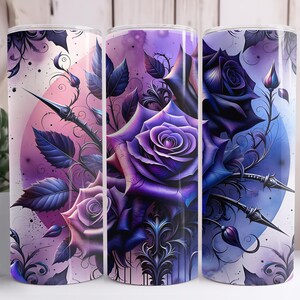 3D Purple Blue Black Roses Floral Tumbler Wrap , 20 oz Skinny Tumbler Sublimation Design,  Flowers Tumbler Wrap,  Digital Download PNG